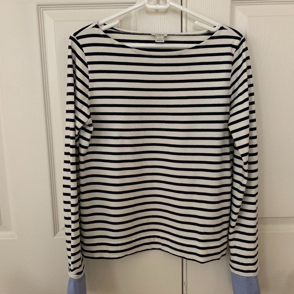 J CREW navy/white stripe long sleeve t-shirt, size XS
